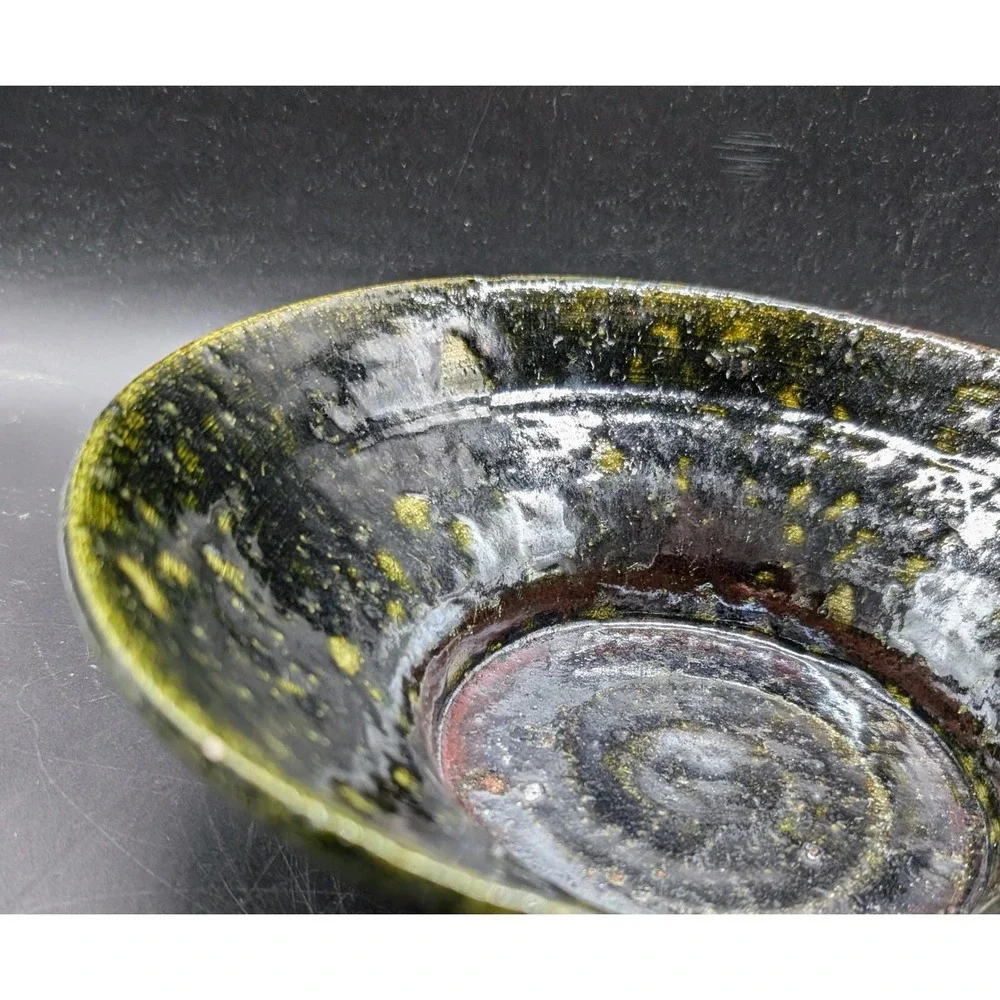 Vintage 1997 Signed Studio Pottery Bowl Black Green Raku Glaze Signed Bo 10